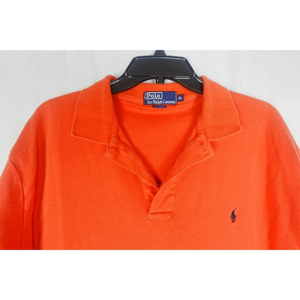 Vtg Ralph Lauren Polo Shirt Mens X-Large Orange Blue Pony Short‎ Sleeve Cotton